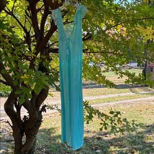Jill Andrea of New York Vintage 70s Turquoise Lace Nightgown Slip Dress